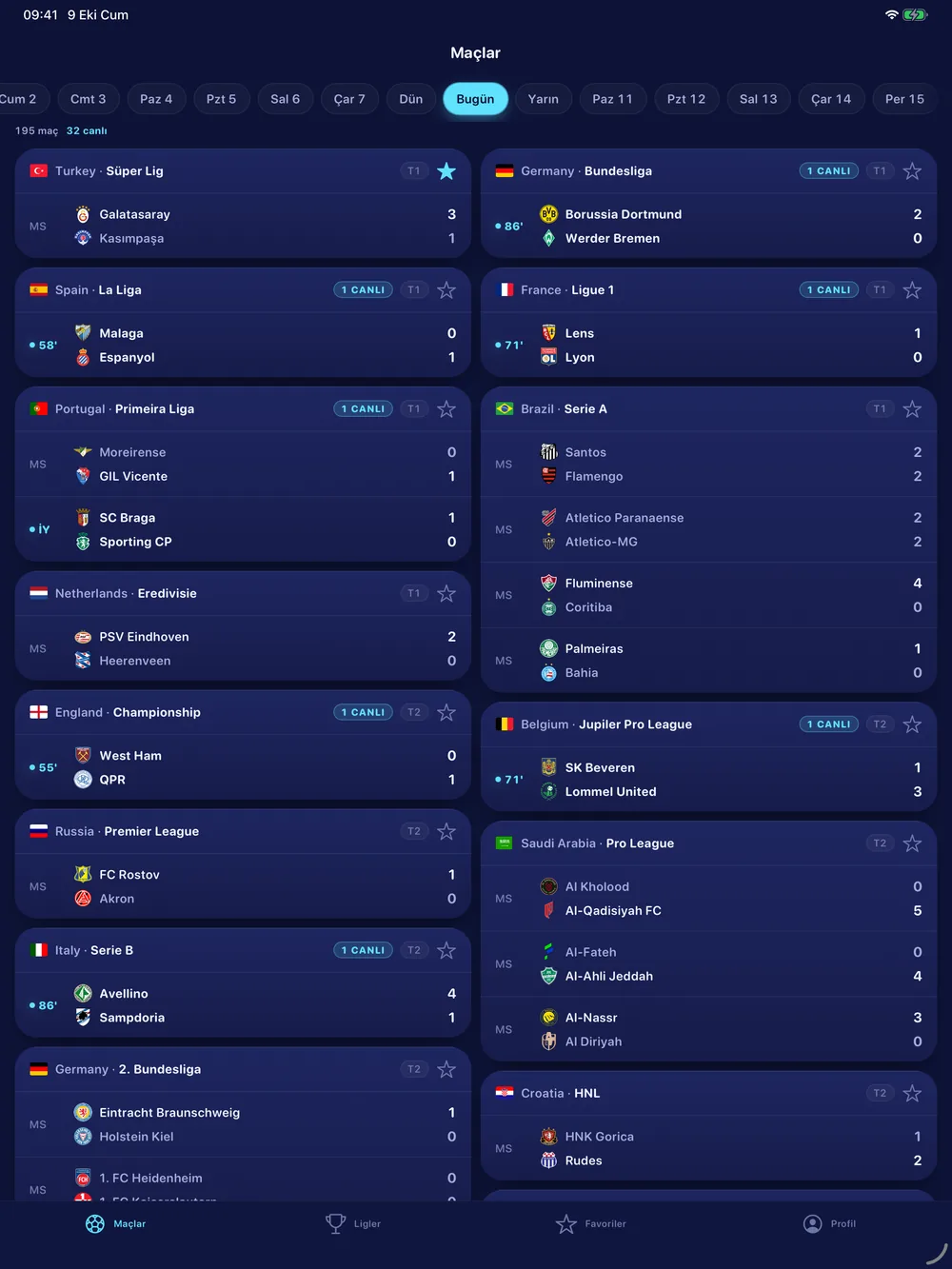 Two-column Matches screen on iPad